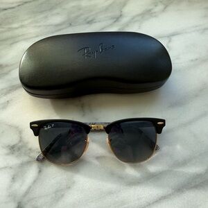 Ray-Ban Clubmaster Unisex Black and Gold Sunglasses with Polarized Lenses
